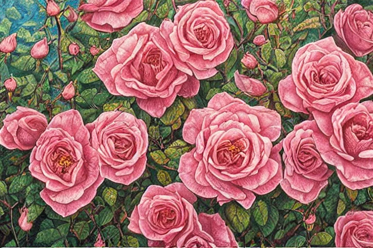 Image similar to where the wild roses grow, intricate highly detailed oil painting