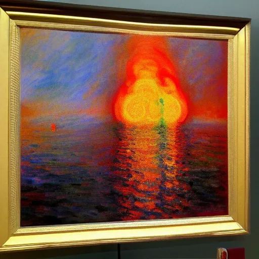 Image similar to nuclear explosion in the style of claude monet, impressionism, 4 k masterpiece