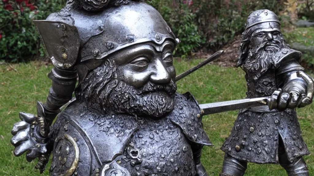 Prompt: a Metal Statue of a dwarf warrior
