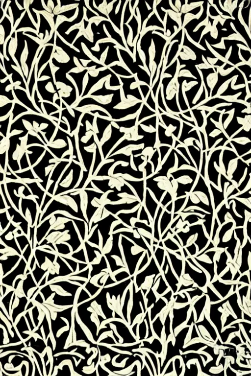 Image similar to black rose pattern, art by william morris, illustration, arts and crafts, art deco