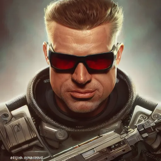 Prompt: !dream Duke Nukem 3D,square jaw-line!!!!!!!!!! sq intricate, cinematic lighting, highly detailed, digital painting, concept art, smooth, sharp focus, illustration, art by Artgerm and Greg Rutkowski, Cgsociety