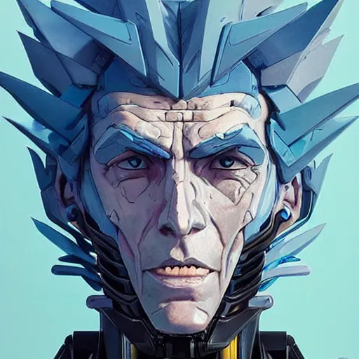 Image similar to transformers rick sanchez portrait by and james jean and erik jones, inspired by ghost in the shell, beautiful fine face features, intricate high details, sharp, ultradetailed, 3 d octane render