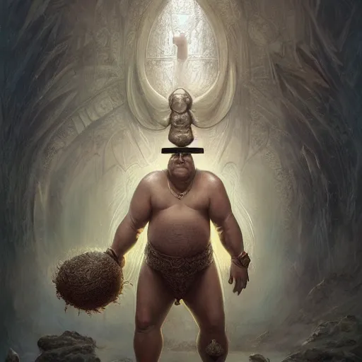 Prompt: fantasy portrait, portly elephant man, wearing loincloth, holding holy symbol, rpg game, main character, detailed, digital painting, artstation, sharp focus, illustration, tomasz alen kopera, peter mohrbacher, donato giancola, joseph christian leyendecker, wlop, frank frazetta