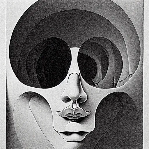 Prompt: impossible inside - out portrait by m. c. escher