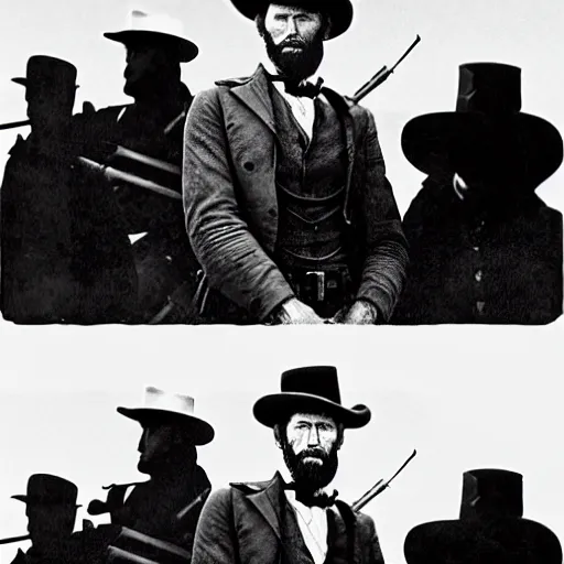 Image similar to an 1 8 0 0 s photo of mateusz morawiecki playing the role of clint eastwood, squinting at high noon, in the style of a clint eastwood movie, the good, the bad and the ugly, vibe, glory days, mount rushmore, justice, american flag, independence, patriotism, black and white, artgerm