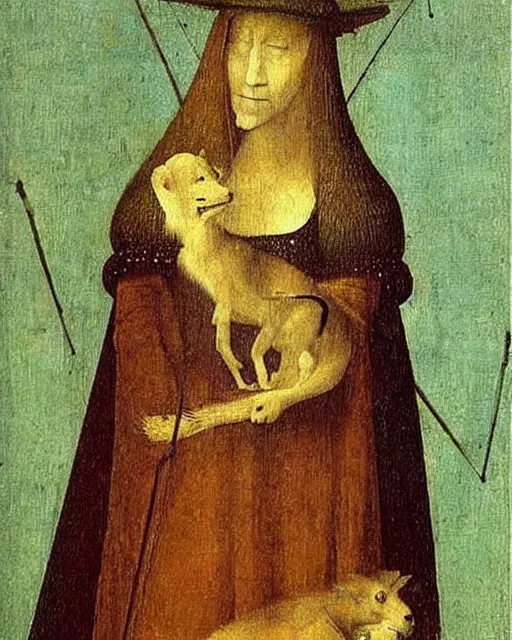 Image similar to Lady with an Ermine by Leonardo painting by Hieronymus Bosch