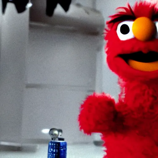 Image similar to Elmo in the movie Fight Club, ultra realistic, highly detailed