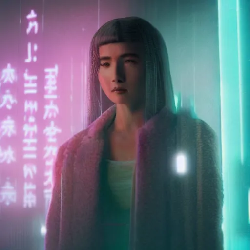 Image similar to A hologram of Hatsune miki in blade runner 2049, still from the movie