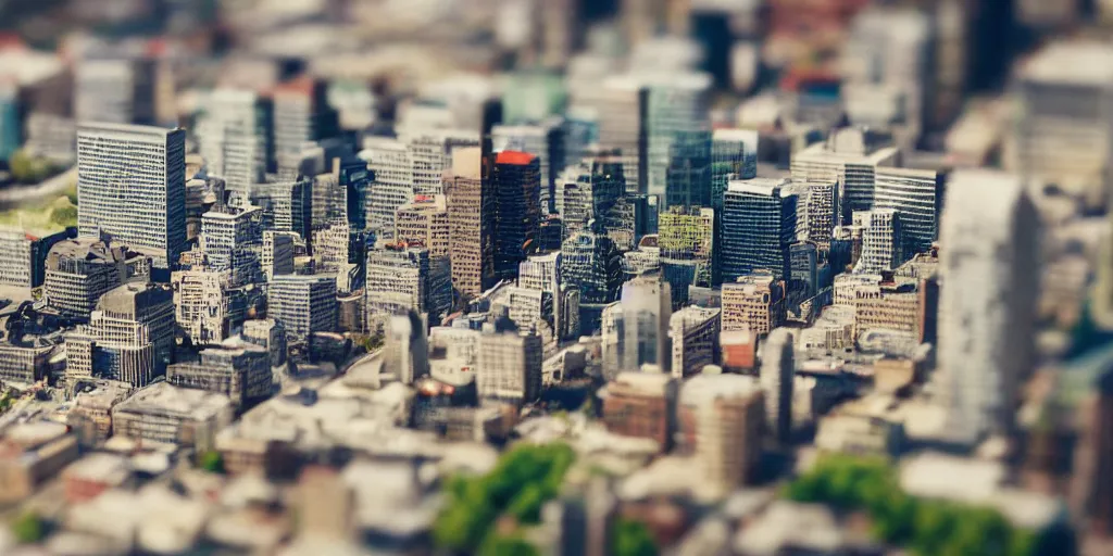 Image similar to a miniature diorama of downtown montreal, macro photography, tilt shift