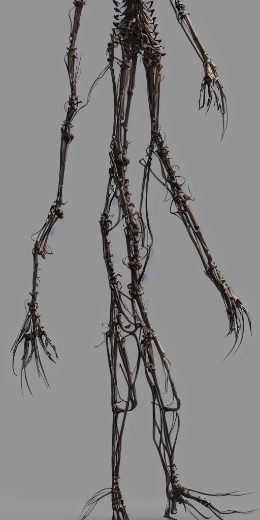 Image similar to 3d steampunk vertical tubeworm, game character design, long slender tall lanky body, no appendages, no arms, no legs, striations, articulated joints, white background, intricate, trending on artstation