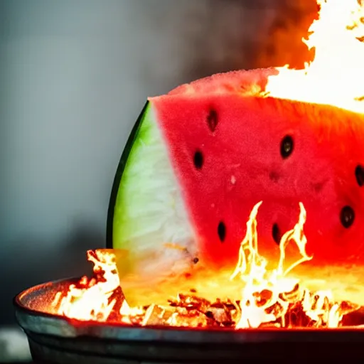 Image similar to photo of a watermelon on fire in a bar