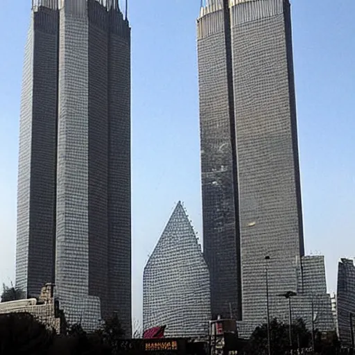 Prompt: the twin towers transformed into giant robots