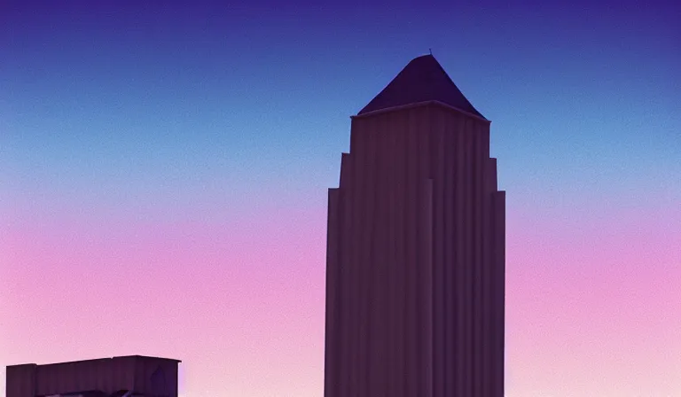 Image similar to a beautiful, sharp focus, and immaculate overcast grain elevator on the palouse. vaporwave ombre rendering. outrun style. trending on artstation. recommended for you behance. by chris moore. by edward hopper. beeple colors. ambient occlusion. digital matte painting. metropolis filmic. gotham city.