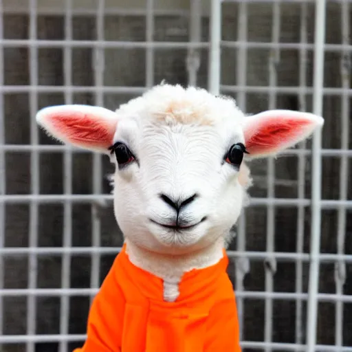 Image similar to cute lamb wearing orange inmate clothes