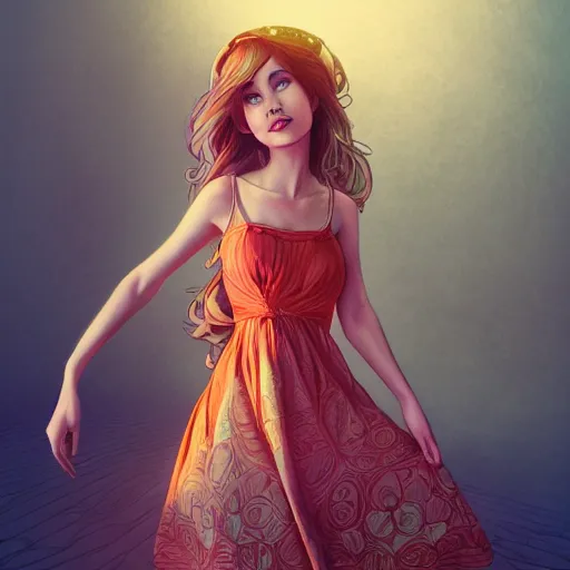 Image similar to beautiful young woman in a sundress, trending on artstation, intricate details, in the style of samdoesarts and rossdraws, hyperrealistic, 4 k, dynamic lighting