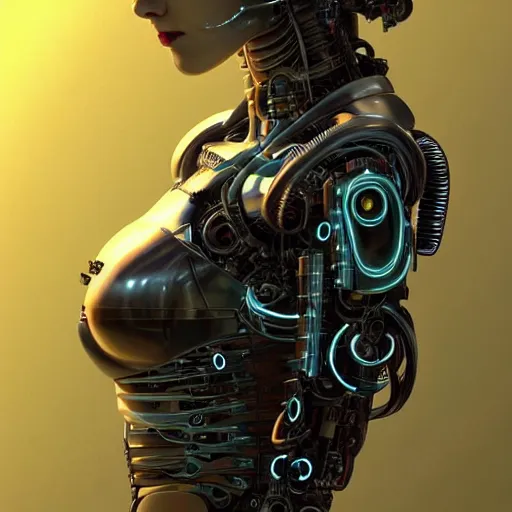 Image similar to Perfectly-Centered Full-body-Portrait of a Mechanical Cyberpunk Female Android, intricate, elegant, super highly detailed, professional digital painting, artstation, concept art, smooth, sharp focus, no blur, no dof, extreme illustration, Unreal Engine 5, Photorealism, HD quality, 8k resolution, cinema 4d, 3D, beautiful, cinematic, art by artgerm and greg rutkowski and alphonse mucha and loish and WLOP