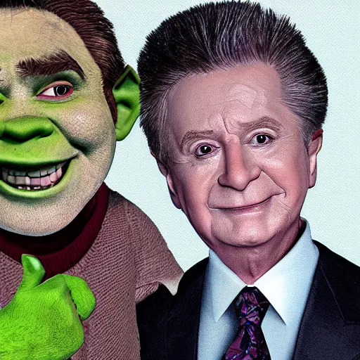 Prompt: regis philbin as shrek smoking meth