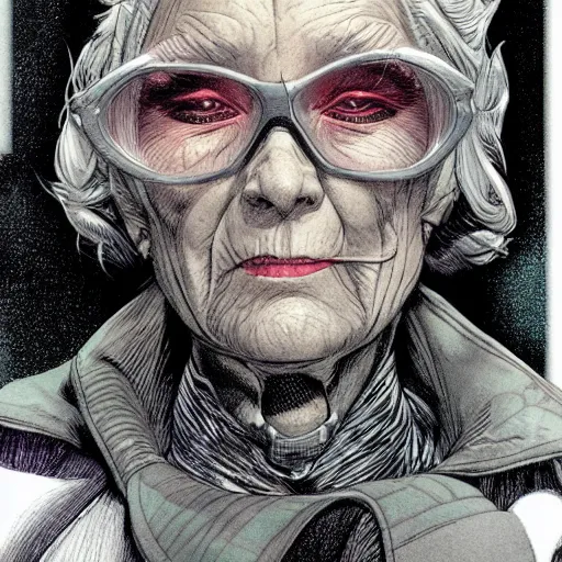 Image similar to a beautiful portrait of a futuristic old woman Travis Charest style