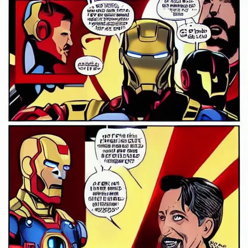 Prompt: iron man high fiving thanos