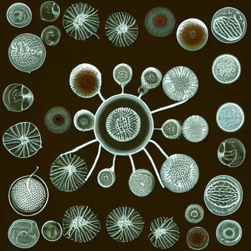 Prompt: centered microscopic cellular diatoms