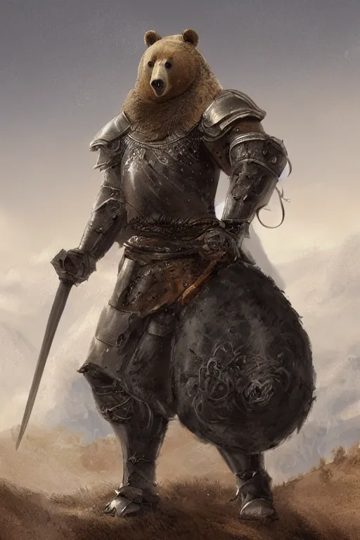 Image similar to a matte painting portrait of a medieval bear knight