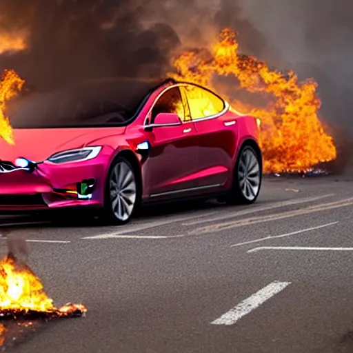 Prompt: Flyer warns Tesla vehicles may suddenly start on fire if you eat tacos