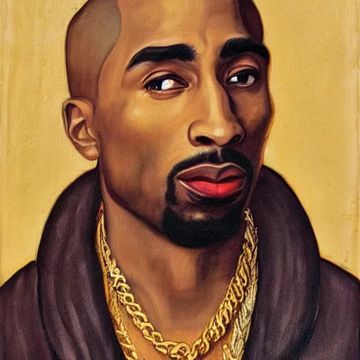 Prompt: a renaissance style portrait painting of tupac