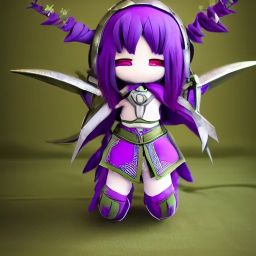 Prompt: cute fumo plush of an armored knight girl of a royal legion, green and purple, monster girl, vray