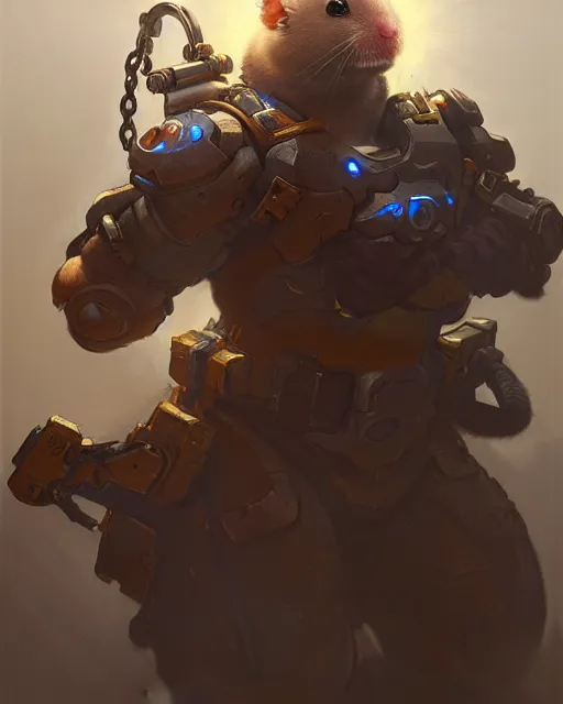 Prompt: wrecking ball the hamster overwatch, character portrait, concept art, intricate details, highly detailed by greg rutkowski, michael whelan and gustave dore
