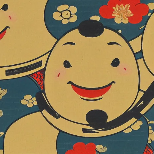 Prompt: traditional japanese ukiyo - e depicting happy smiley coffee cups in a beautiful natural environment