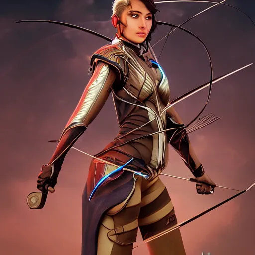 Image similar to action portrait of an astonishing beautiful futuristic archer, realistic, artgerm style, 4k