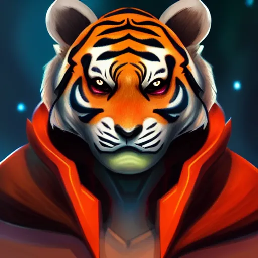 Image similar to exophilia, handsome, tiger alien race, arcana, godlike, harmony artstation