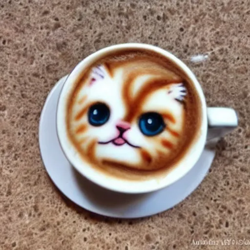 Prompt: latte art of cute kitten,