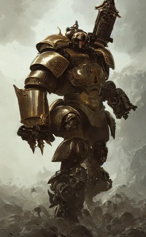 Prompt: portrait of a man with a bushy moustache wearing space marine armor, concept art, warhammer, moustache, fantasy, highly detailed, cinematic lighting, digital painting by greg rutkowski
