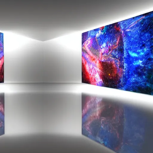 Image similar to two abstract lifeforms from 2 distant universes, looking at each other in a mirror, across space and time, high definition photorealism, super wide angle lens w 1 0 2 4 h 7 9 8