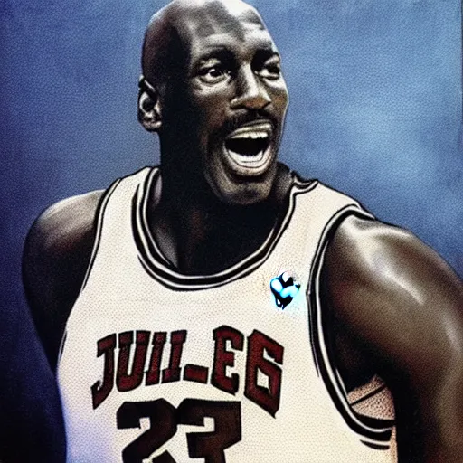 Image similar to michael jordan painted like a renaissance saint.