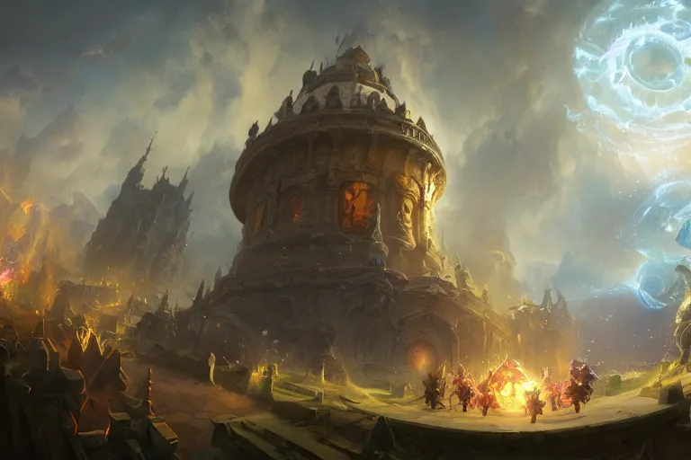 Image similar to a time traveler opening a giant portal in the baroque era, league of legends art style, hearthstone art style, epic fantasy style art by Craig Mullins, fantasy epic digital art, epic fantasy card game art by Greg Rutkowski