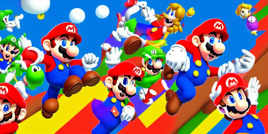 Image similar to A drawn interpretation of the experience playing Mario 64