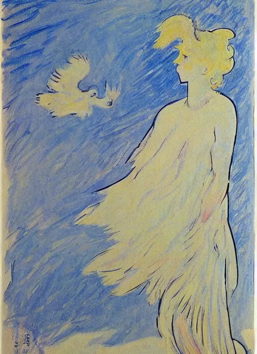 Prompt: white phoenix bird salt crystal mountains simple background simplified graphic design Henri de Toulouse-Lautrec style