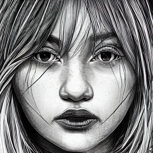 Image similar to high quality high detail illustration by robert valley, line art, epic, girls, fish eye lens, hd