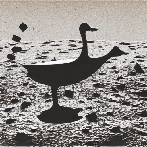 Image similar to a 3 d render of a goose on the moon by joan miro