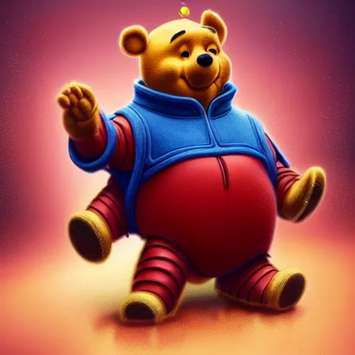 Image similar to xi jinping : : polished evil cyborg dictator winnie the pooh : : weta pixar movie still photo : : hi - fructose, sci fi decadent highly - detailed digital painting, golden ratio, octane render, artstation, smooth, sharp focus, scott robertson, artgerm, mucha, loish, wlop : :