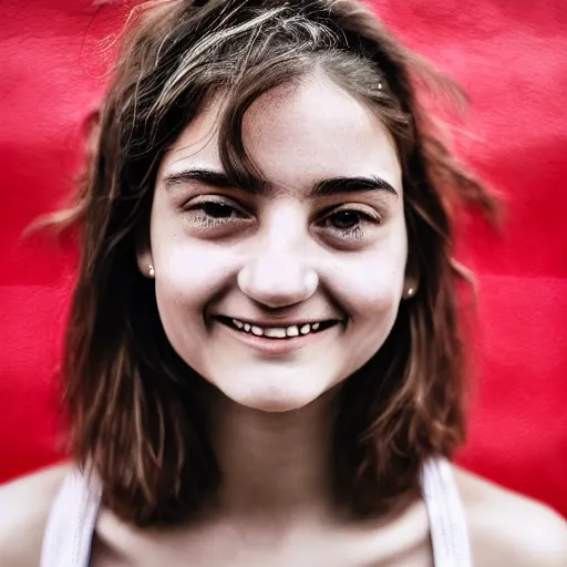 Image similar to color portrait beautiful smiling Italian young woman, by Rosie Matheson, clean, detailed, award winning