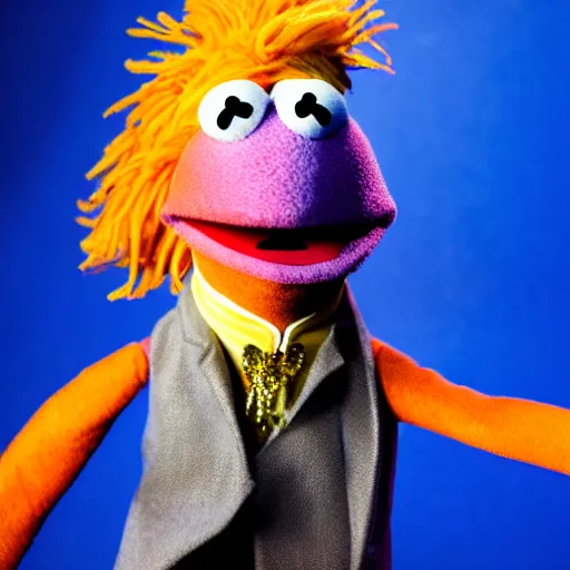 Image similar to studio portrait still of muppet!!!!! david bowie alladin sane!!!!!! as a muppet muppet as a muppet, 8 k, studio lighting, key light,