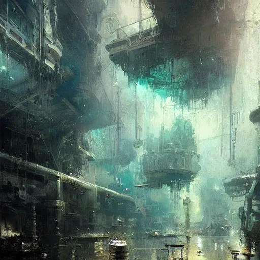 Image similar to highly detailed underwater city painted by jeremy mann