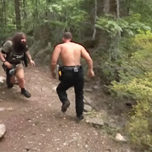 Image similar to police bodycam footage of fleeing caveman
