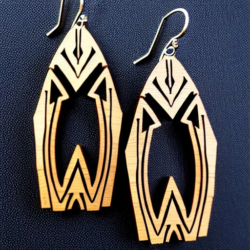 Image similar to 2 d wood lasercut earrings, mystical symbols, 8 k, hd, trending on amazon on artstation, trending on deviantart, trending on etsy, epic digital art