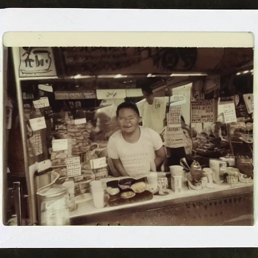 Image similar to polaroid photo of a hawker stall in singapore