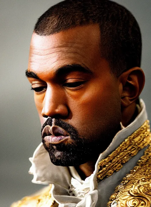 Image similar to portrait kanye west as emperor napoleon in django unchained, splash art, movie still, cinematic lighting, long lens, shallow depth of field, bokeh, anamorphic lens flare, 8 k, hyper detailed, 3 5 mm film grain