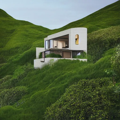 Image similar to a very beautiful house with a Green garden on a Cliff in Ireland, 8K, photorealistic, High resolution, architectural digest